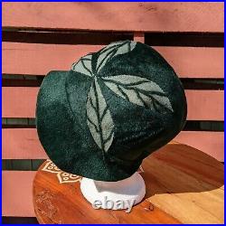 EUC VTG 1920s Wool Felt Cloche Hat GREEN Leaf Vintage Flapper 20s Antique 22