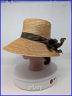 EXCEPTIONAL! Late Victorian STOVEPIPE Straw Hat Taffeta Ribbon ANTIQUE Women's