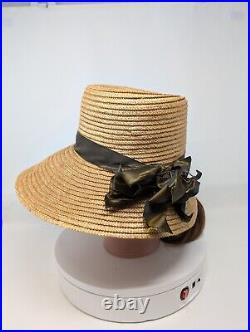 EXCEPTIONAL! Late Victorian STOVEPIPE Straw Hat Taffeta Ribbon ANTIQUE Women's