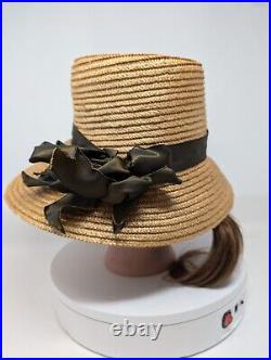 EXCEPTIONAL! Late Victorian STOVEPIPE Straw Hat Taffeta Ribbon ANTIQUE Women's