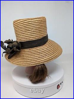 EXCEPTIONAL! Late Victorian STOVEPIPE Straw Hat Taffeta Ribbon ANTIQUE Women's