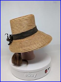 EXCEPTIONAL! Late Victorian STOVEPIPE Straw Hat Taffeta Ribbon ANTIQUE Women's