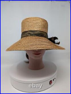 EXCEPTIONAL! Late Victorian STOVEPIPE Straw Hat Taffeta Ribbon ANTIQUE Women's