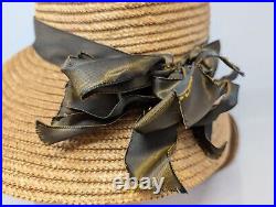 EXCEPTIONAL! Late Victorian STOVEPIPE Straw Hat Taffeta Ribbon ANTIQUE Women's