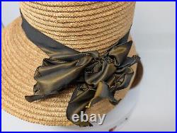 EXCEPTIONAL! Late Victorian STOVEPIPE Straw Hat Taffeta Ribbon ANTIQUE Women's