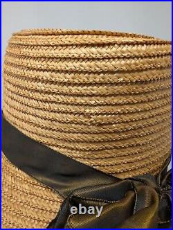 EXCEPTIONAL! Late Victorian STOVEPIPE Straw Hat Taffeta Ribbon ANTIQUE Women's