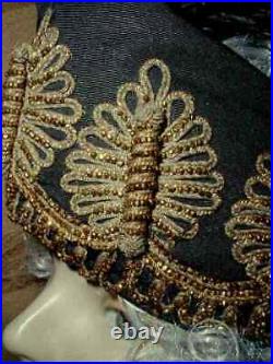 EXOTIC Antique 1918 PARIS Theatrical Headdress Gold Bullion Beads Ostrich Plumes