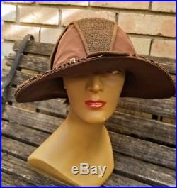 EXQUISITE! ANDREA OF PARIS Vtg Antique EDWARDIAN 1910s-1920s Satin CLOCHE Hat