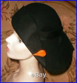 Early 1931 LILLY DACHE Art Deco Split Halo Hat Draped Black Felt Cusper Style