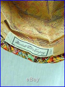Early Marshall Field & Company Turban Hat Paisley Print Lurex Size S 1950s