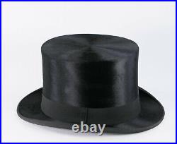 Early XXth black silk top hat Faux Charleroi Chapellerie de Paris s. 7 1/2 US