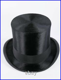 Early XXth black silk top hat Faux Charleroi Chapellerie de Paris s. 7 1/2 US