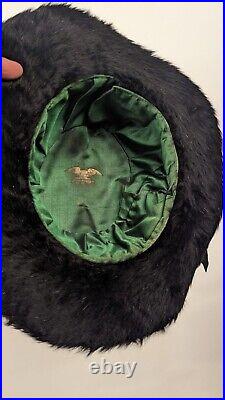 Edwardian Black Angora Hat W Ribbon Trims + Feather Plumes