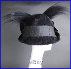 Edwardian Black Fur Felt & Feather Hat