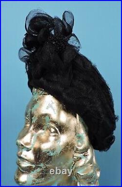 Edwardian Black Horsehair Torque Hat W Florals