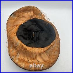 Edwardian Hat Black Velvet Women's Flowers Ostrich Feather Antique with Hat Pin