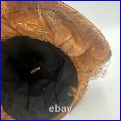 Edwardian Hat Black Velvet Women's Flowers Ostrich Feather Antique with Hat Pin