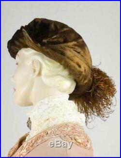 Edwardian Hat Brown Velvet Bicorn Ostrich Feather Superbe Sz 7 #1498
