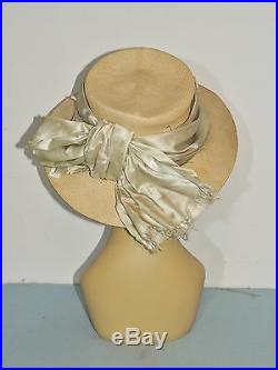 Edwardian Natural Straw Hat w Silk Bow SM MED