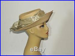 Edwardian Natural Straw Hat w Silk Bow SM MED
