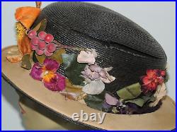 Edwardian Straw Hat w Beautiful Flowers MED