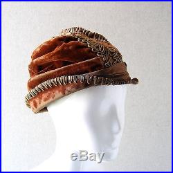Edwardian Victorian Velvet Embroidered Cloche Hat Art Deco Antique Downton Abbey