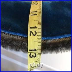 Edwardian Wide Brimmed Black Beaver Hat Blue Velvet & Brown Fur Trim 14 X 13
