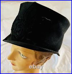 Elegant Vintage Edwardian Black Felt Silk Toque Woman's Hat
