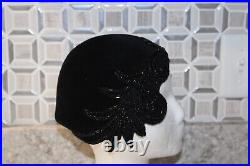 Elizabeth Hill Flapper Skull Cap Headband Black Velvet Beaded VTG