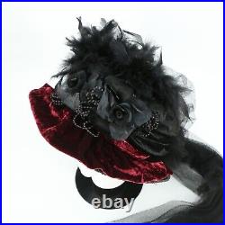 Elsie Massey Victorian Touring Crushed Velvet Feathers Flowers Derby Hat
