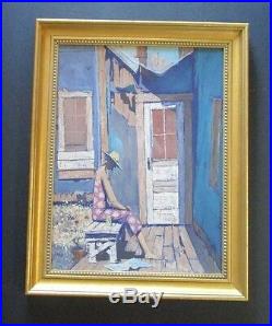 Epperson Signed Painting Urban Modernist Home Woman With Hat And Coors Vintage