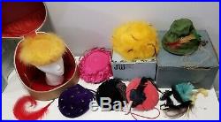 Estate Lot Of 7 Vintage Ladies Hats with Hat/Wig Box 1950's-60's