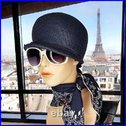 Evelyn Varon Exclusive Cloche Roadster Hat Blue Straw 1960s Mod GoGo Style