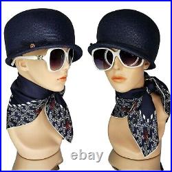 Evelyn Varon Exclusive Cloche Roadster Hat Blue Straw 1960s Mod GoGo Style