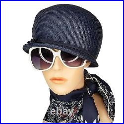 Evelyn Varon Exclusive Cloche Roadster Hat Blue Straw 1960s Mod GoGo Style