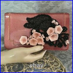 Exceptional 1920s Fine Black, Pink, Straw, Raffia Cloche, Matching Clutch Purse