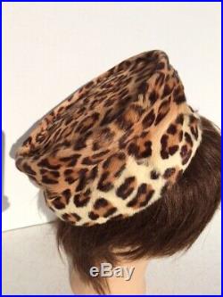 Exotic 50's-60's REAL Leopard Fur Pill Box Hat S