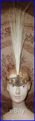 Exquisite 1910s Antique FRENCH Jeweled Bandeau w Swooping Egret Plumes Flapper
