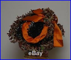 Exquisite Antique Victorian 1860's Bonnet/Hat Beads Net Lace Handmade Flowers