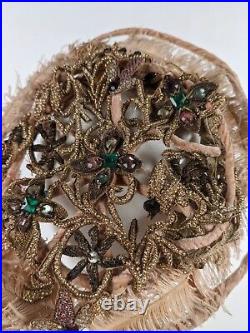 Exquisite Victorian Wired Velvet Bonnet W Beadwork & Feathers