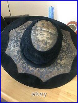 Extremely Rare Ladies Edwardian Felt & Damask Hat Titanic Era Original, 1920s