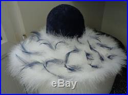 FAB VINTAGE NAVY AND WHITE FEATHER HAT 1960s ORIGINAL BOX