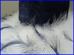 FAB VINTAGE NAVY AND WHITE FEATHER HAT 1960s ORIGINAL BOX
