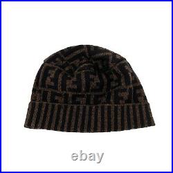 FENDI Vintage Zucca Monogram Beanie Hat #42 Knit Wool Brown Black RankA