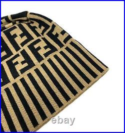 FENDI Vintage Zucca Monogram Beanie Hat Accessory Stripe Beige Black Wool RankAB
