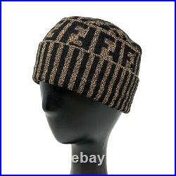FENDI Vintage Zucca Monogram FF Logo Knit Beanie Head #42 Wool Brown RankAB+