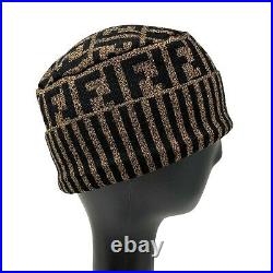 FENDI Vintage Zucca Monogram Kint Beanie Head Accessory #42 Wool Beige RankA