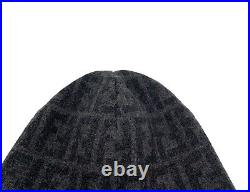 FENDI Vintage Zucca Monogram Knit Beanie #42 Hat Fashion Accessory Wool RankAB+