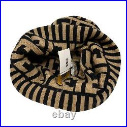 FENDI Vintage Zucca Monogram Knit Beanie #42 Hat Stripe Brown Black Wool RankA