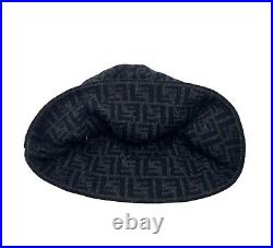 FENDI Vintage Zucchino Monogram Knit Beanie Hat Accessory Gray Wool Rank AB